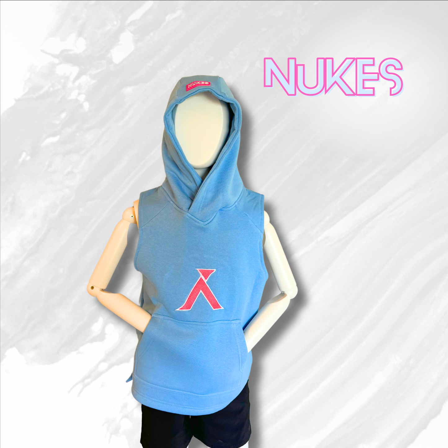 "Nukes" Sleeveless Hoodie SKY BLUE PINK.
